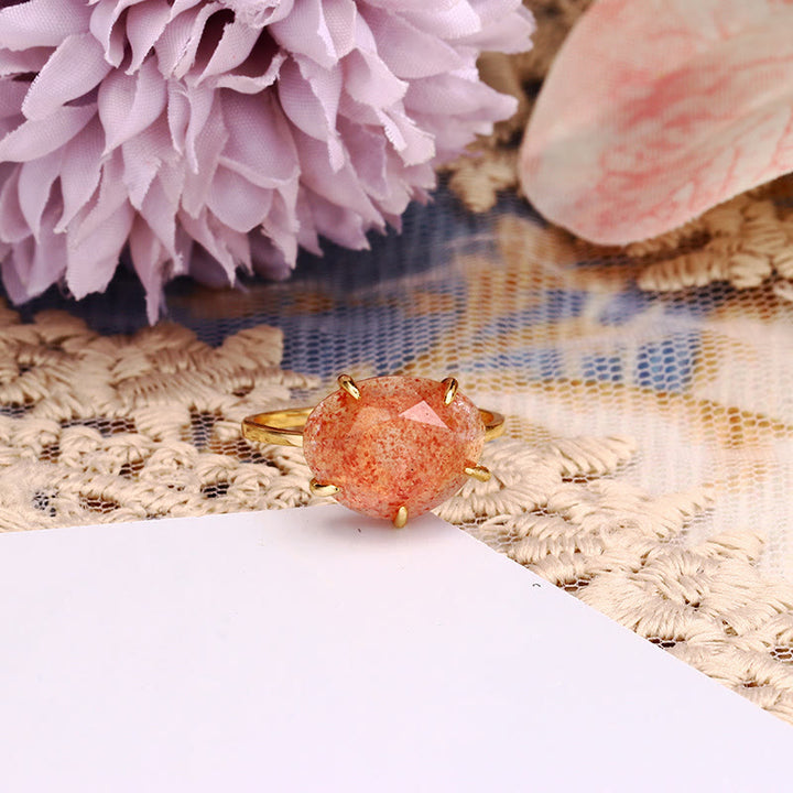 Bague à cinq griffes en quartz fraise naturel Olivenorma