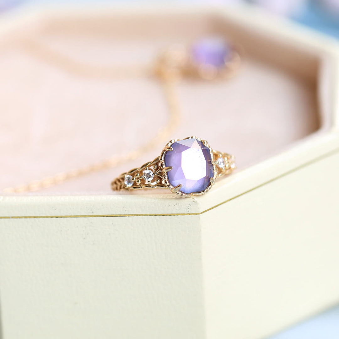 Collier avec anneau en pierre carrée d'améthyste naturelle Olivenorma