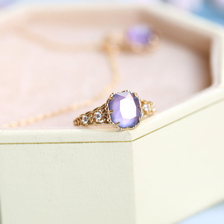 Collier avec anneau en pierre carrée d'améthyste naturelle Olivenorma