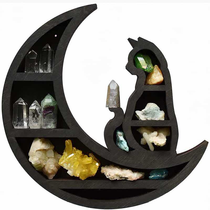 Etagère en cristal en bois avec croissant de lune et chat Olivenorma