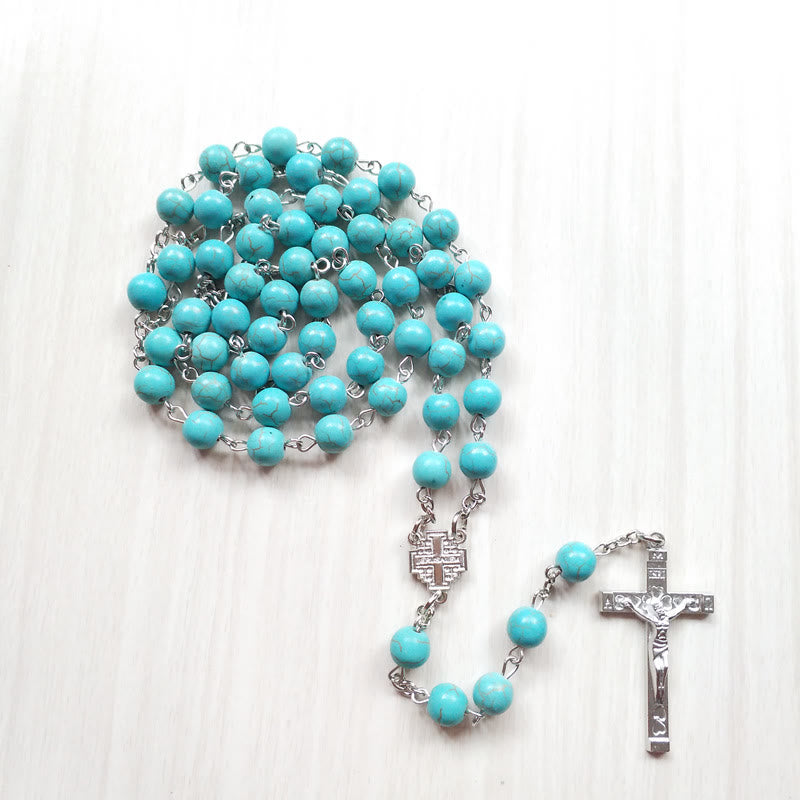 Collier chapelet à breloques en forme de croix turquoise Olivenorma - Turquoise et Croix - image 0