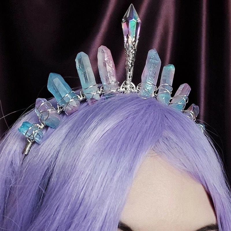 Couronne en quartz titane rose bleu Olivenorma avec pièce maîtresse en cristal 