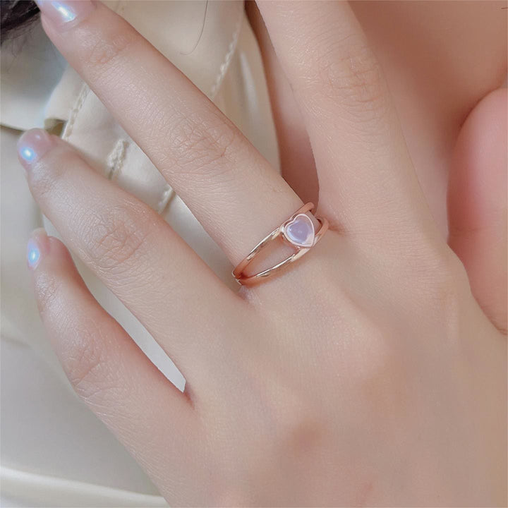 Bague en argent 925 en forme de cœur avec pierre de lune naturelle Olivenorma 