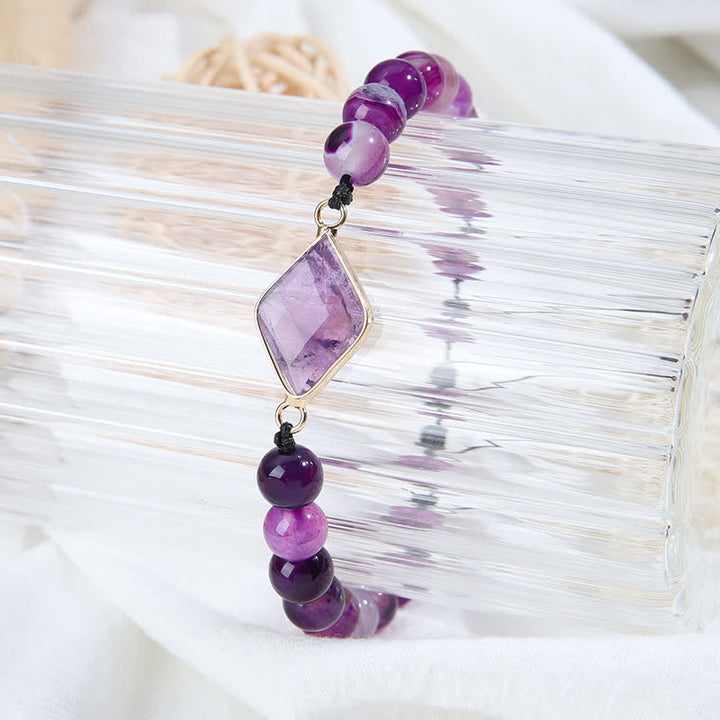 Bracelet de perles avec pendentif en forme de losange en améthyste Olivenorma