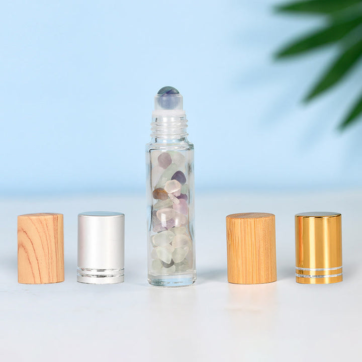 Bouteille d'huile essentielle à bille en cristal Olivenorma avec décoration en pierres précieuses