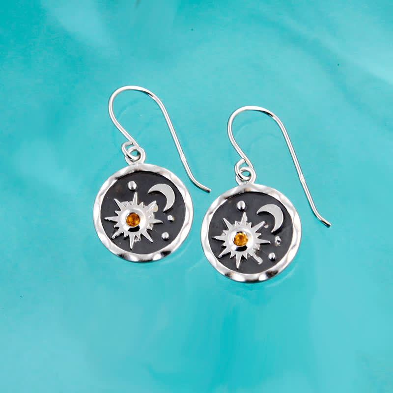Boucles d'oreilles Olivenorma Bohemia Citrine Soleil et Croissant de Lune