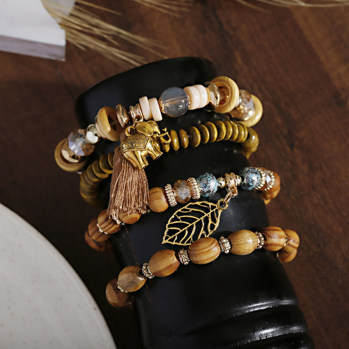 Ensemble de bracelets à pampilles et pendentifs en forme de feuille d'éléphant de Bohême Olivenorma