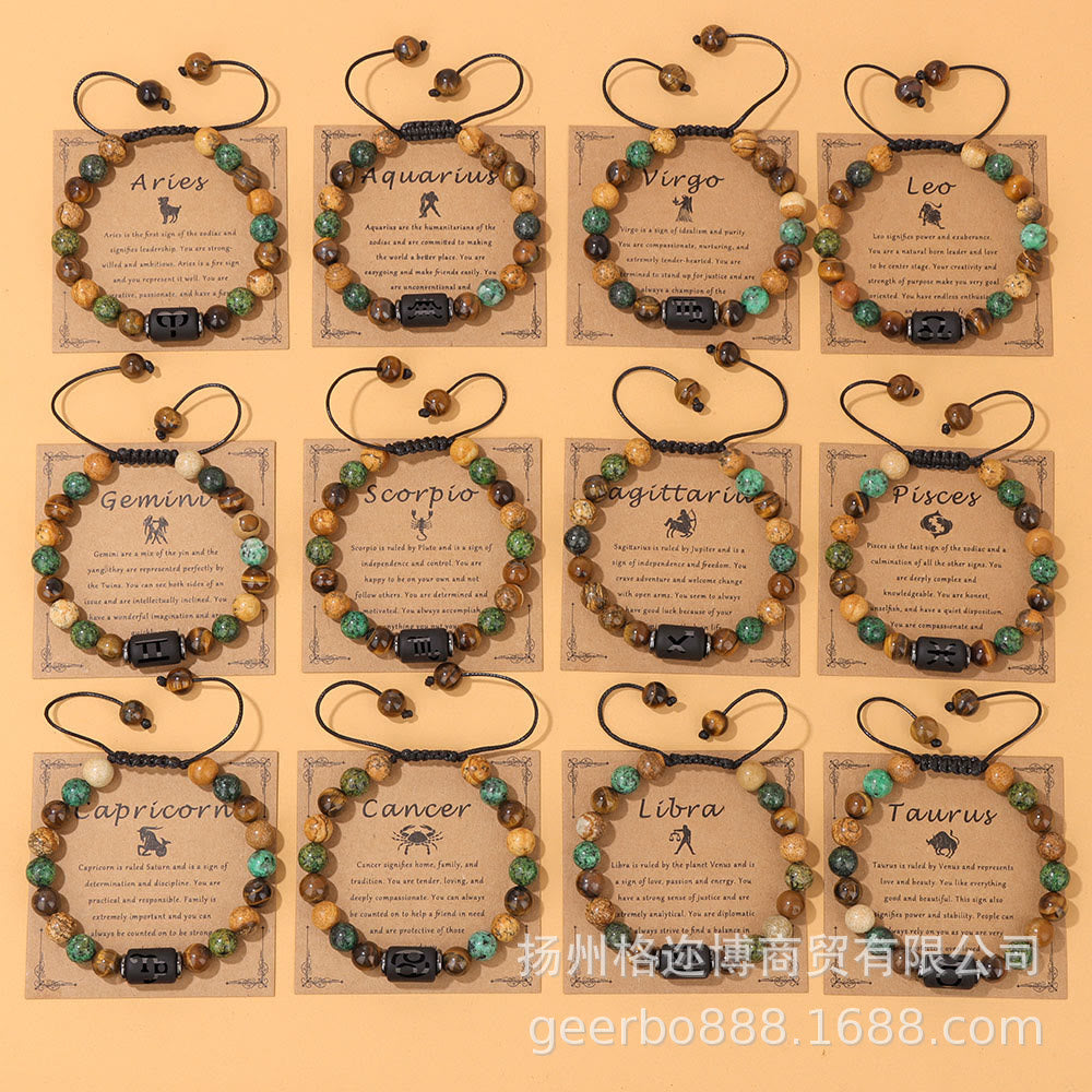 Bracelet tissé à la main en pierre naturelle avec signe du zodiaque Olivenorma