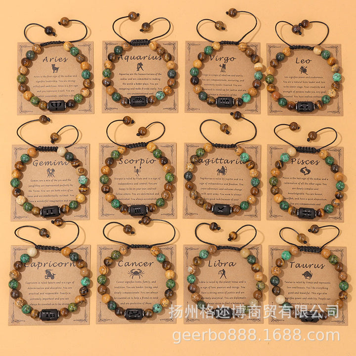 Bracelet tissé à la main en pierre naturelle avec signe du zodiaque Olivenorma