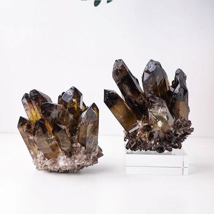 Décoration en pierres précieuses en grappe de quartz fumé naturel Olivenorma 