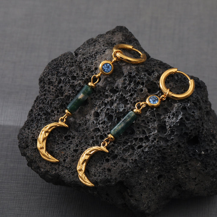 Boucles d'oreilles pendantes en agate mousse et lune Olivenorma 