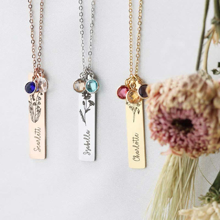 Collier de bijoux personnalisé avec fleur de naissance et pierre de naissance Olivenorma avec nom