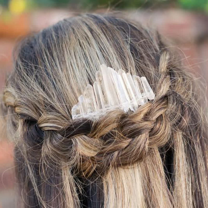 Peigne à cheveux en forme de U en cristal naturel avec couronne en cristal