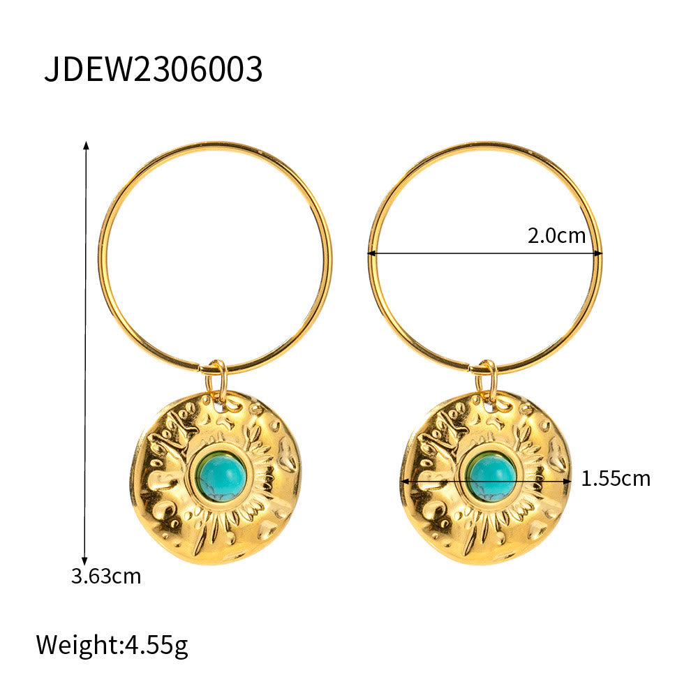 Boucles d'oreilles Olivenorma en acier titane doré et sodalite turquoise