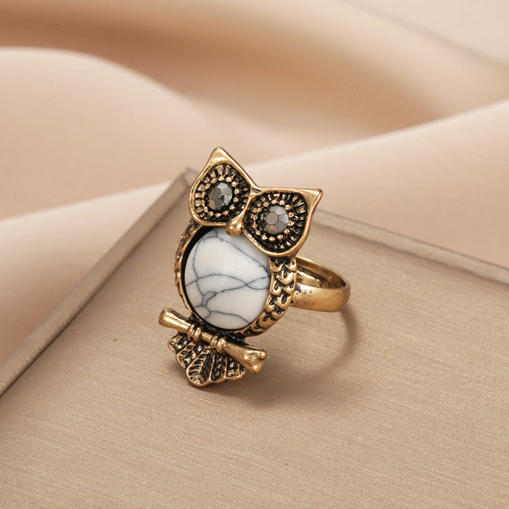 Bague ajustable hibou turquoise blanche Olivenorma