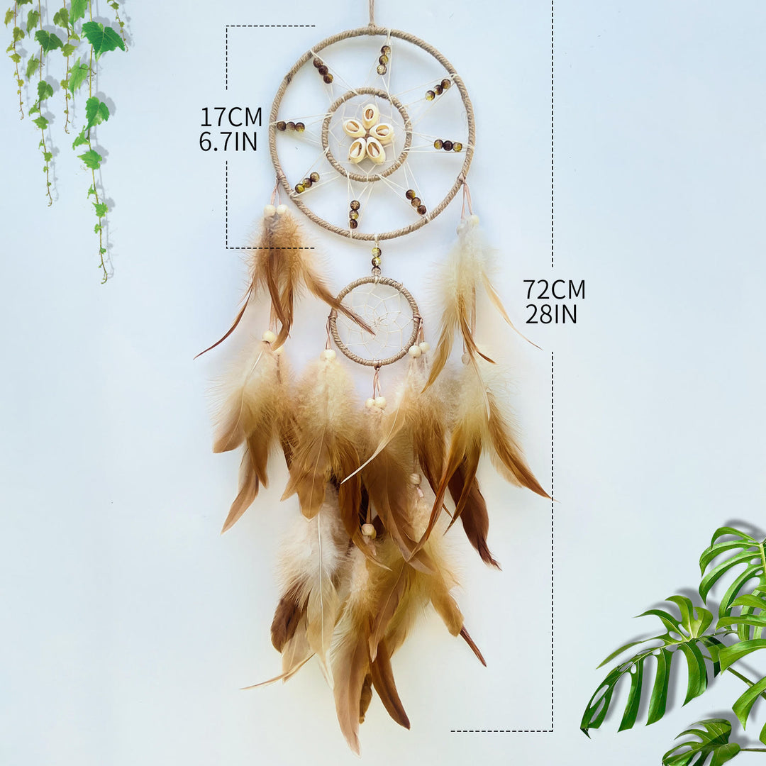 Attrape-rêves indien en plumes, étoiles, lune et soleil , Olivenorma