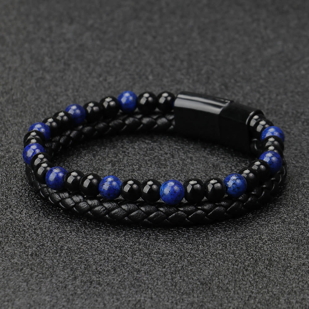 Bracelet en cuir à deux couches pour hommes Olivenorma