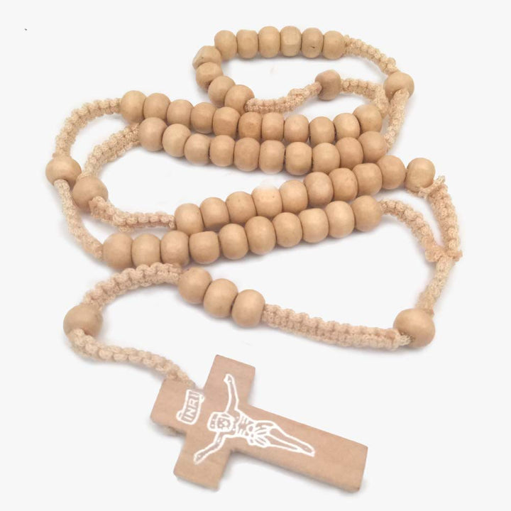 Collier chapelet en perles de bois avec croix Olivenorma