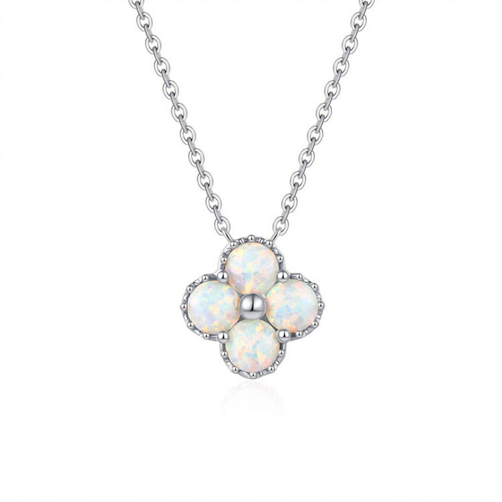Collier en argent sterling S925 avec opale et trèfle à quatre feuilles Olivenorma