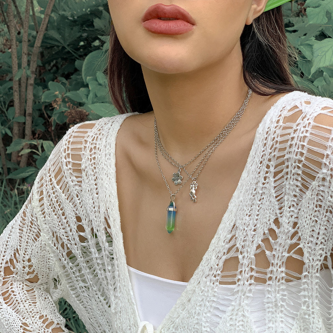 Ensemble de collier avec pendentif en forme de grenouille et fleur en cristal artificiel électroplaqué Olivenorma