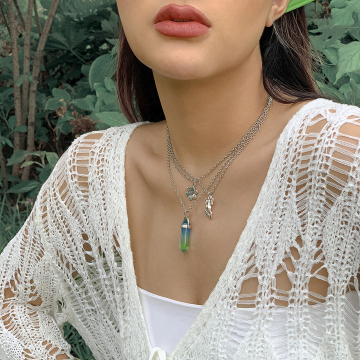 Ensemble de collier avec pendentif en forme de grenouille et fleur en cristal artificiel électroplaqué Olivenorma