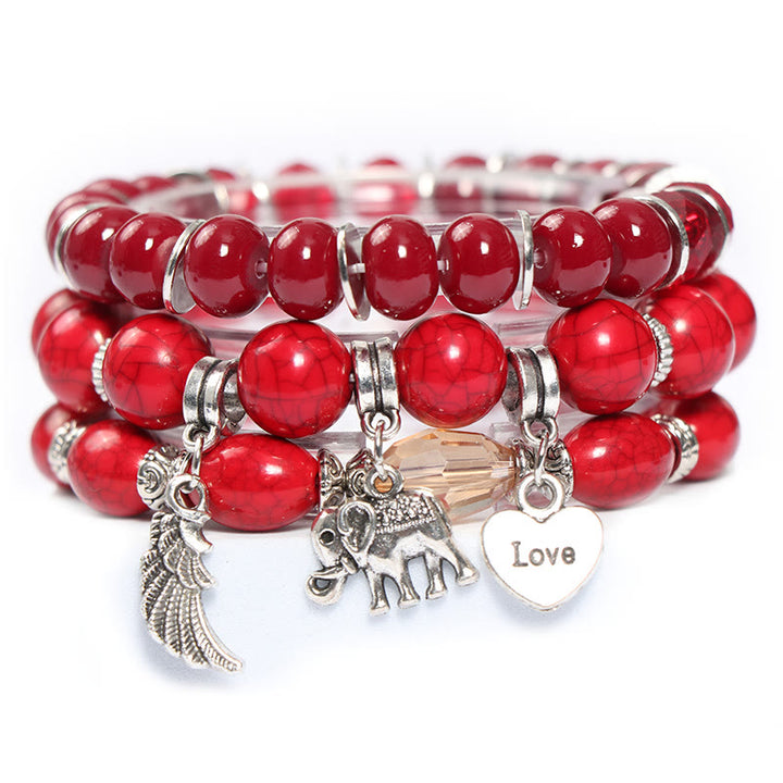 Ensemble de bracelets à perles avec pendentif en forme de cœur et ailes d'éléphant Olivenorma 