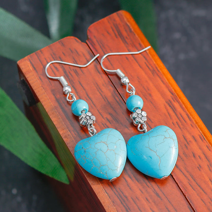 Boucles d'oreilles pendantes en forme de cœur turquoise Olivenorma