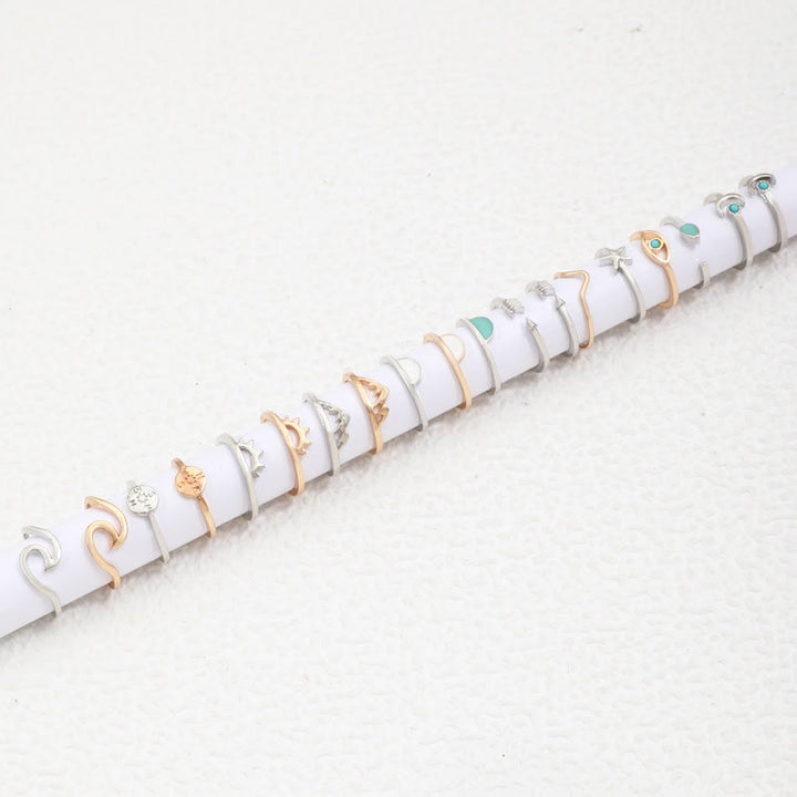 Ensemble de bagues ajustables Olivenorma en amazonite turquoise, 19 pièces 