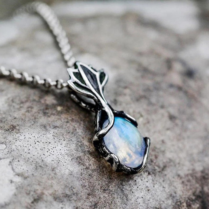 Collier vintage en pierre de lune et fleur de lotus Olivenorma