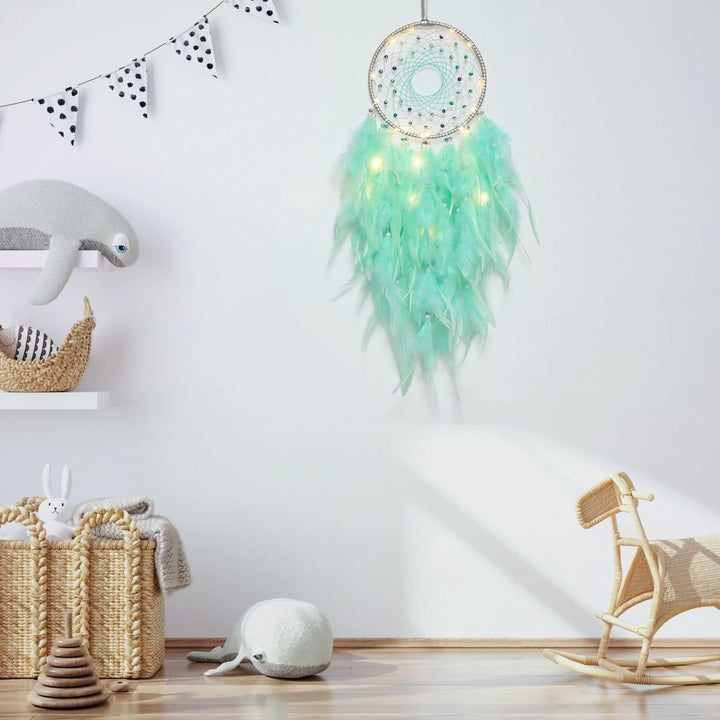 Attrape-rêves en plumes fait main avec éclairage LED Olivenorma