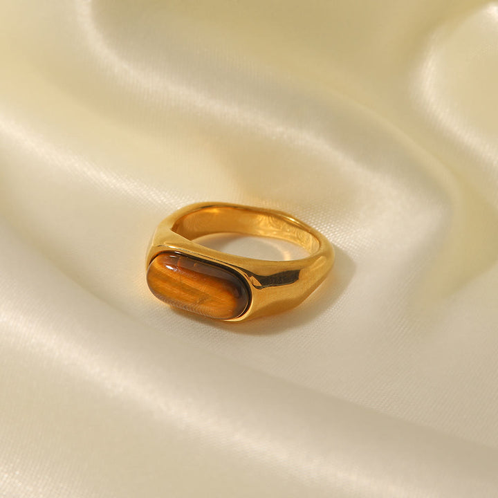 Bague en pierre naturelle ovale couleur or Olivenorma
