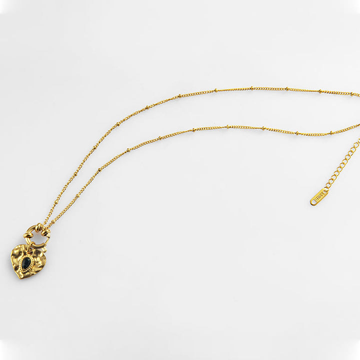 Collier pendentif coeur turquoise noir en acier titane Olivenorma 