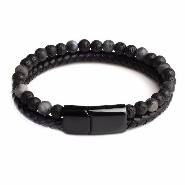 Bracelet double couche en cuir et corde d'œil de tigre naturel Olivenorma - Jaspe gris - image 10