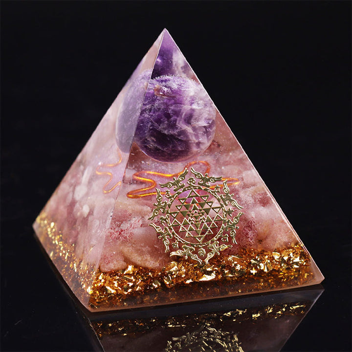 Pyramide orgone en quartz fraise améthyste Olivenorma
