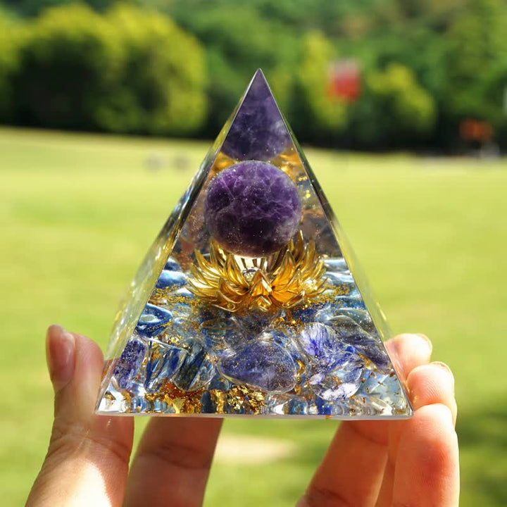 Sphère d'améthyste Olivenorma Lapis Lazuli Lotus Orgone Pyramide 