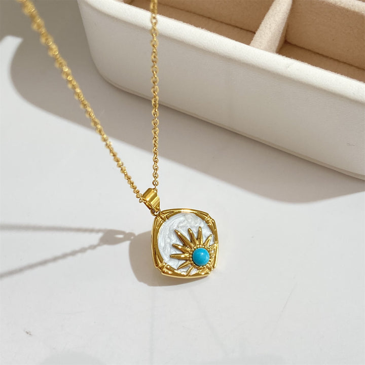 Collier avec pendentif soleil turquoise Olivenorma plaqué or 18 carats