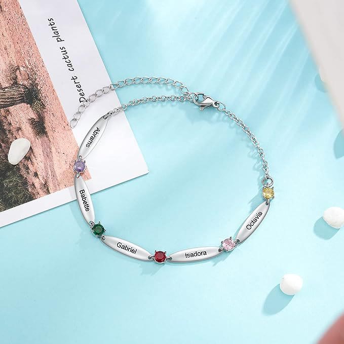Bracelet avec noms de famille et pierres de naissance Olivenorma