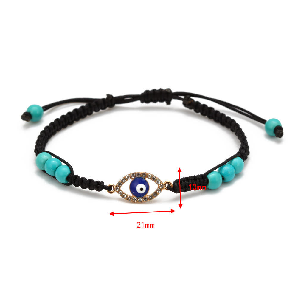 Bracelet tressé ajustable Olivenorma en zircon blanc turquoise contre le mauvais œil
