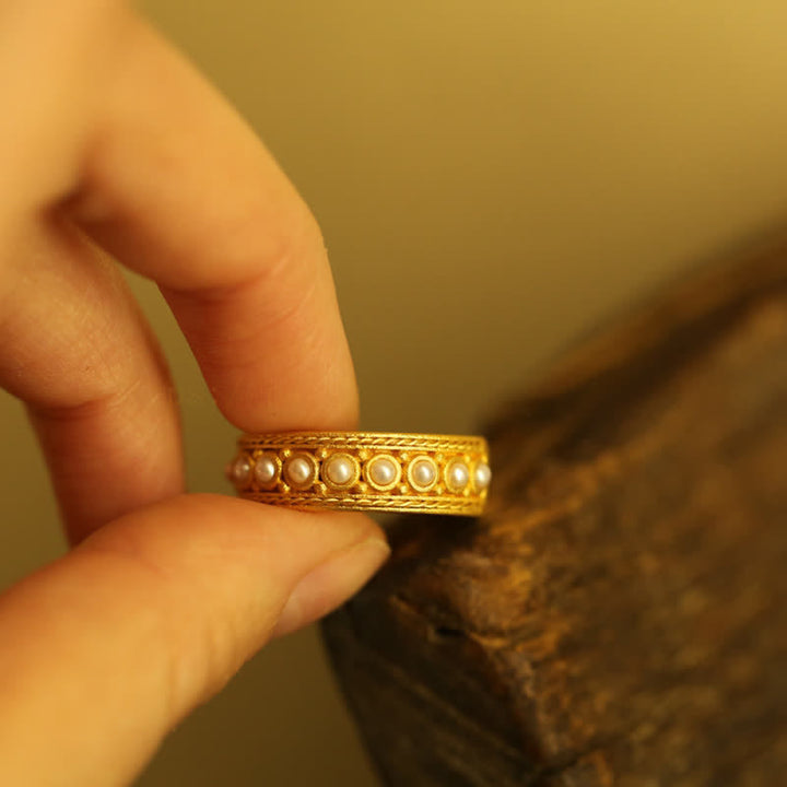 Bague ajustable ouverte délicate en argent et perle Olivenorma