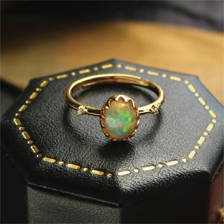 Collier avec anneau en or jaune opale Olivenorma 