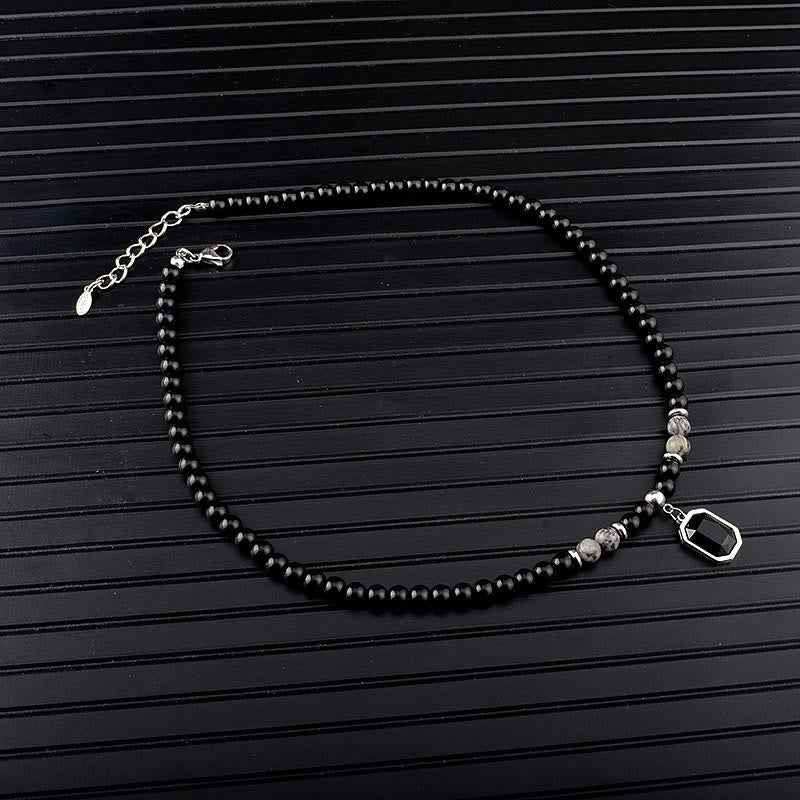 Collier en acier titane et perles d'obsidienne œil de tigre Olivenorma pour homme 