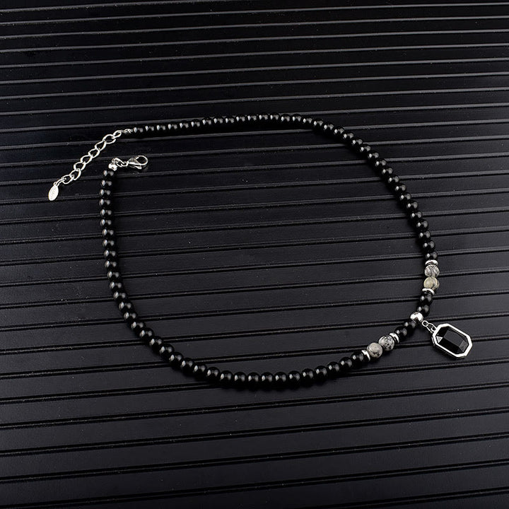 Collier en acier titane et perles d'obsidienne œil de tigre Olivenorma pour homme 