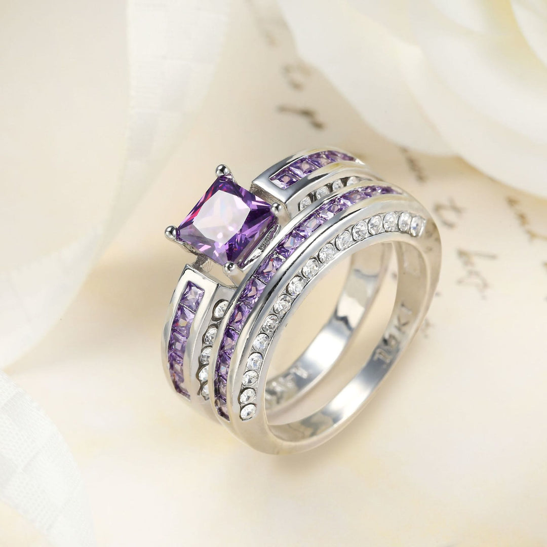 Ensemble de bagues Olivenorma en zircon blanc et améthyste, paire de bagues