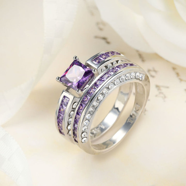Ensemble de bagues Olivenorma en zircon blanc et améthyste, paire de bagues