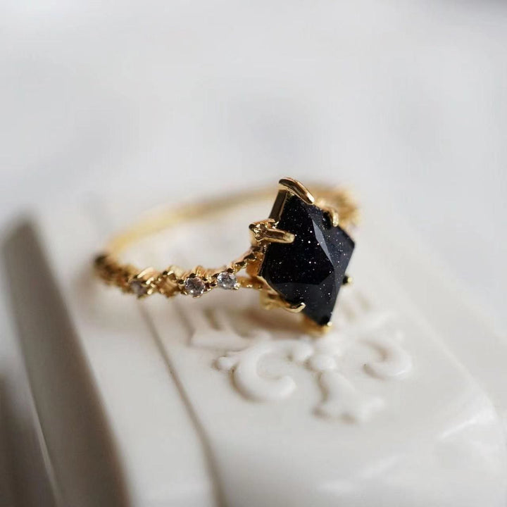 Bague couronne à double rangée de zircons blancs et de grès bleu Olivenorma