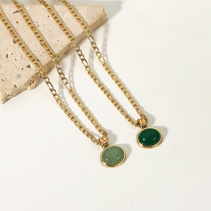 Collier pendentif ovale en jade aventurine verte 14 carats Olivenorma 