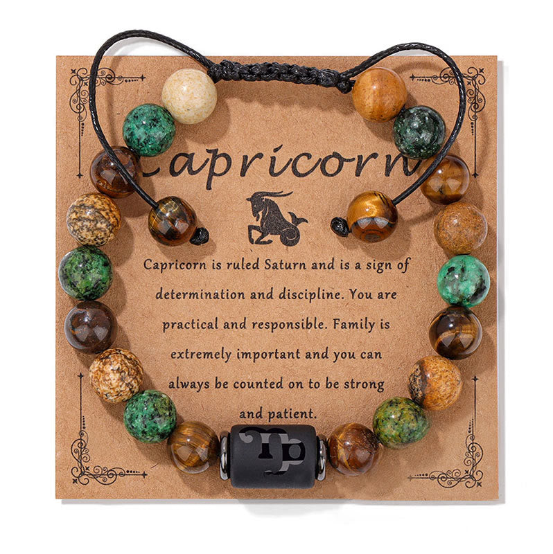 Bracelet tissé à la main en pierre naturelle avec signe du zodiaque Olivenorma