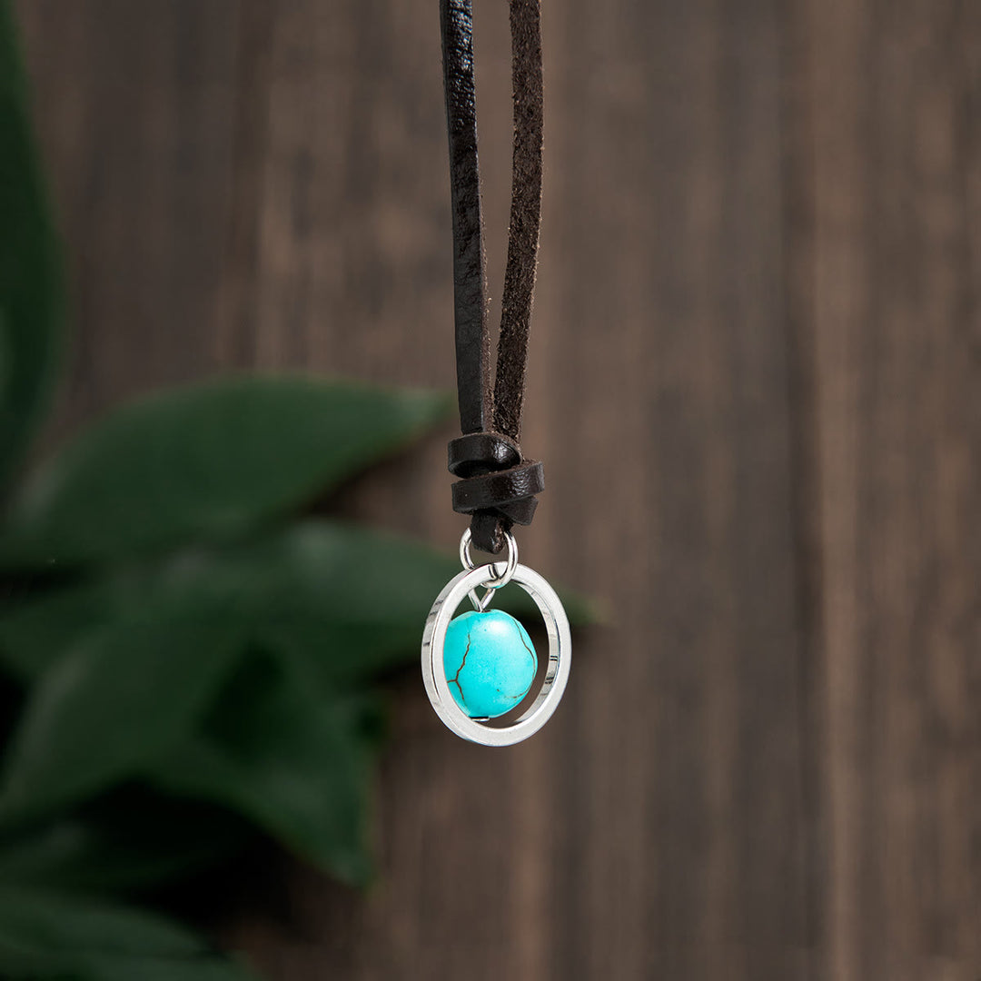 Collier en cuir turquoise avec bague en argent Olivenorma 