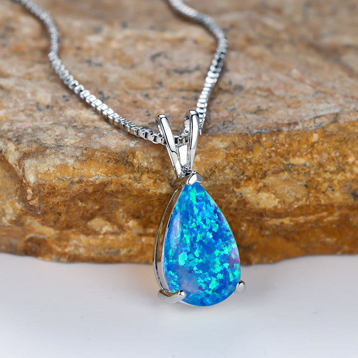 Collier simple avec pendentif en forme de goutte d'eau en opale synthétique Olivenorma