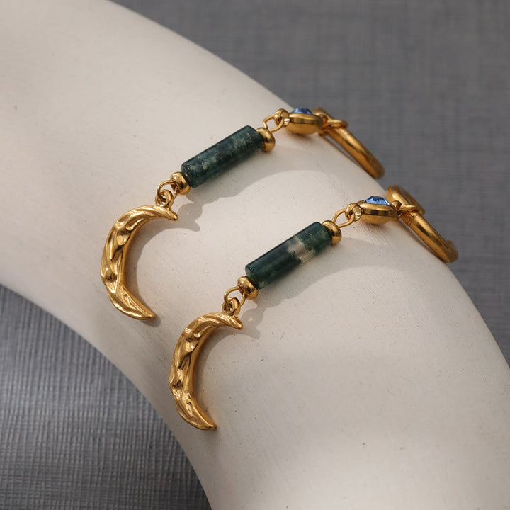 Boucles d'oreilles pendantes en agate mousse et lune Olivenorma 